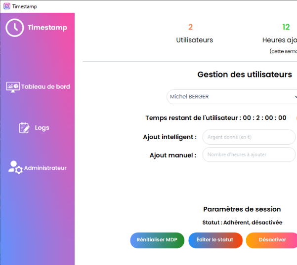 Logiciel Timestamp Admin